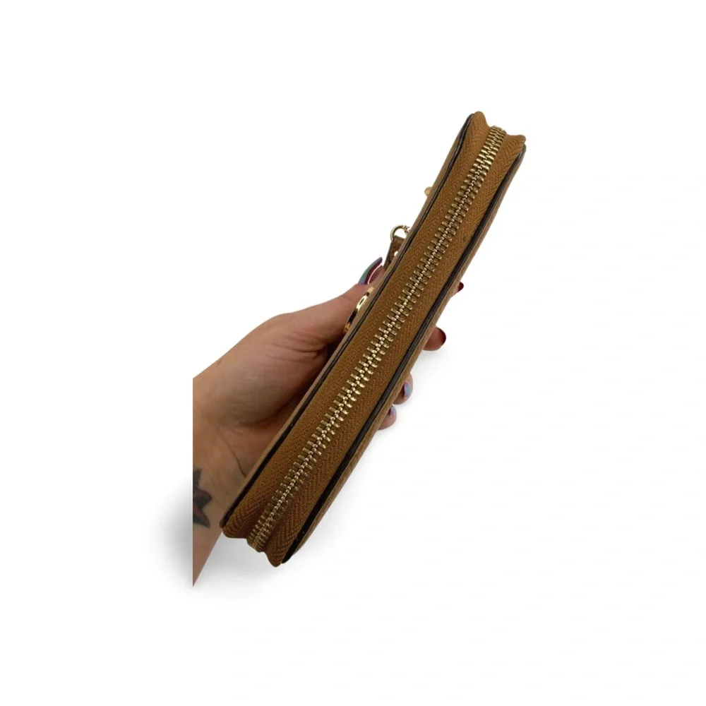 Michael Kors Pebbled Leather Zip Around Wristlet Wallet Brown
